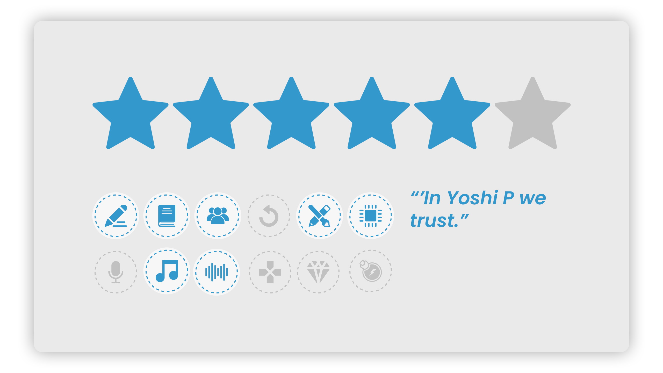 Final Fantasy XVI Review. Five Stars. Badges for Writing, Story, Characters, Art Design, Graphics, Soundtrack, and Sound Design.