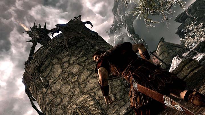 Skyrim's opening dragon attack scene.