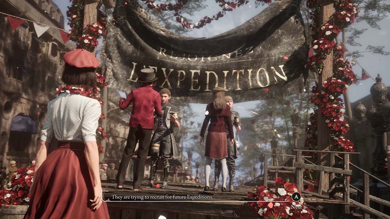 Woman observes a recruitment station for Lumiere's future Expeditions.